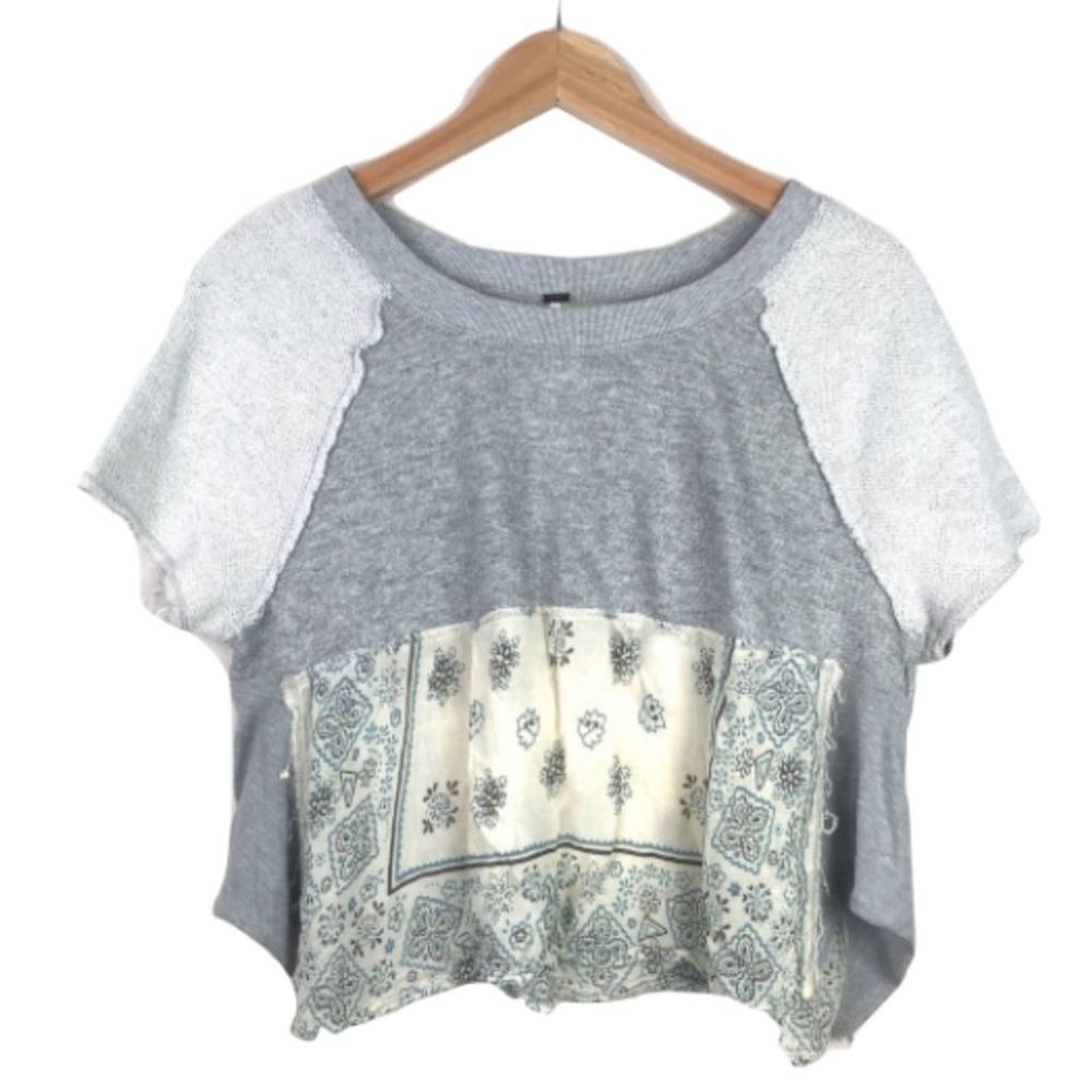 Free People Patchwork Terrycloth Crop Sweatshirt